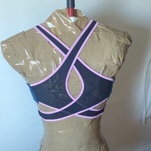 Under Armour Cross-Back Sports Bra - Navy And Black with Pink Accents